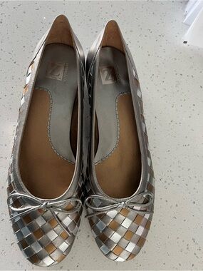 Metallic Woven Ballet Flats in Silver and Bronze